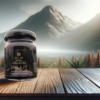 hymalayan shilajit jar, mountain background